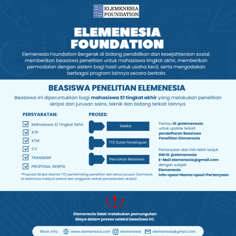 SCHOLATION #23 Find Out More About &ldquo;Elemenesia  Research Scholarship&rdquo;
