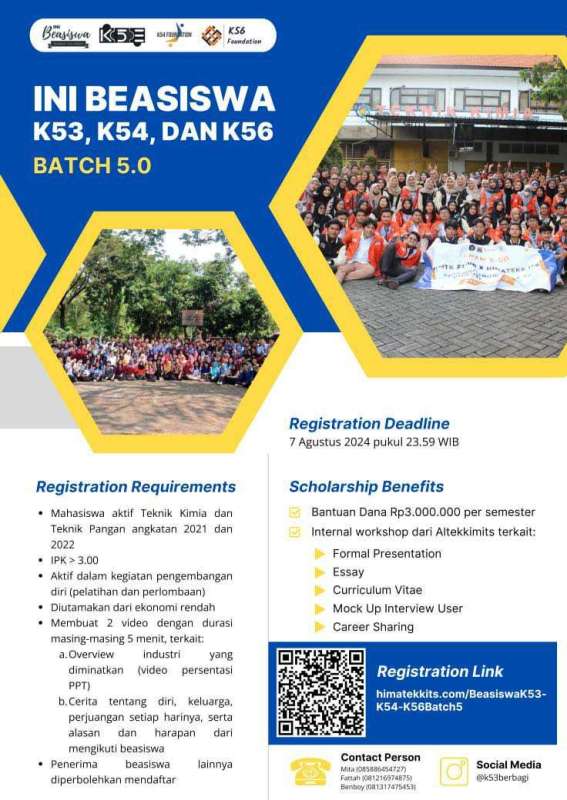 Scholarship Announcement of "INI BEASISWA" Batch 5.0 by K53,K54,K56