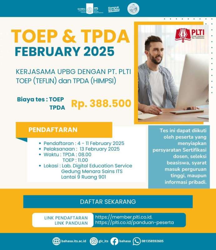 TOEP & TPDA Upcoming TOEP & TPDA February 2025 (in Collaboratin UPBG with PT. PLTI TOEP (TEFLIN) dan TPDA (HIMPSI))